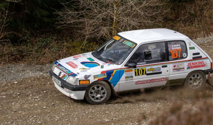 Peugeot 205 competing in the RallyNuts Stages Rally 2022