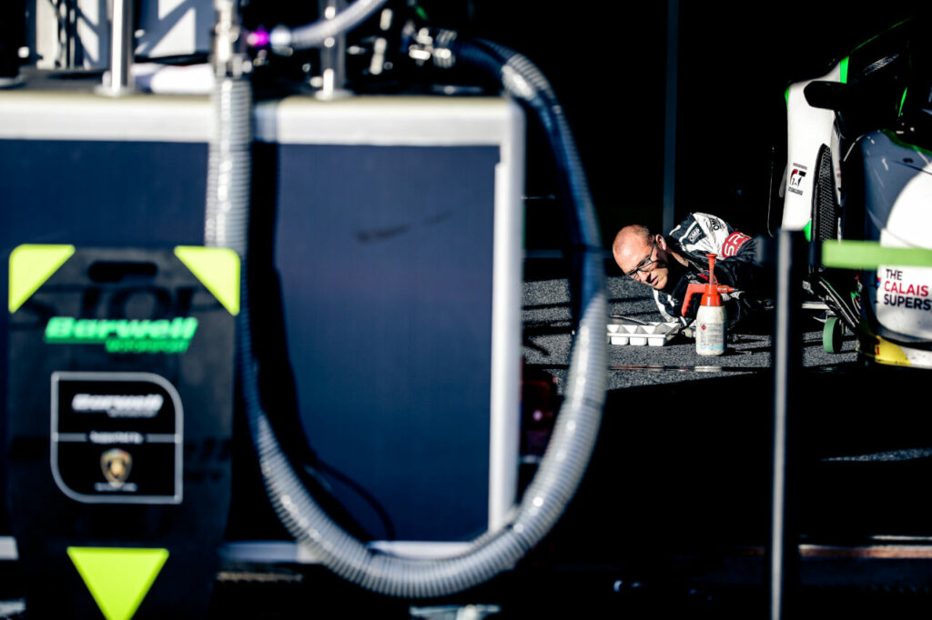 In the race garage