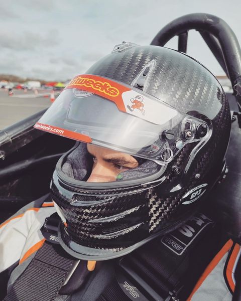 Emil Kostadinov showing off his Demon Tweeks visor sticker