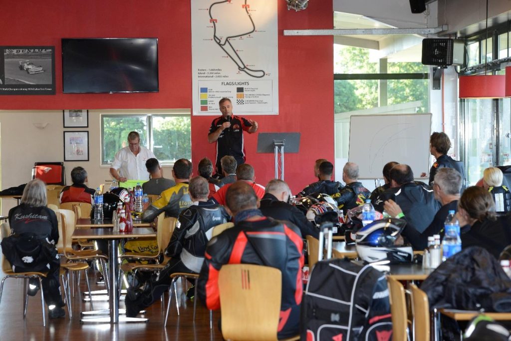 briefing at the start of a track day